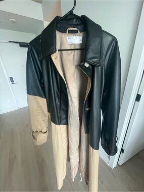 ASOS Two-Tone Black and Beige Faux-Leather Trench
